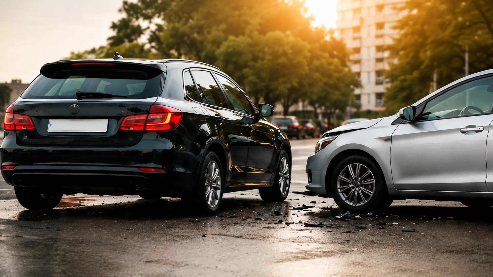 Dos autos con daños visibles tras un choque de tránsito en la vía pública